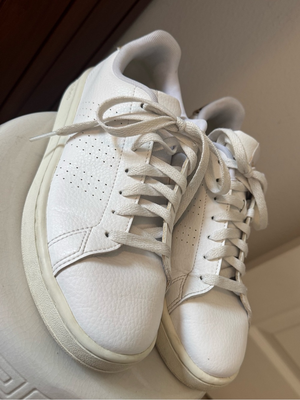 adidas Advantage White Sneakers with Leopard Heel Accent - Picture 2 of 5